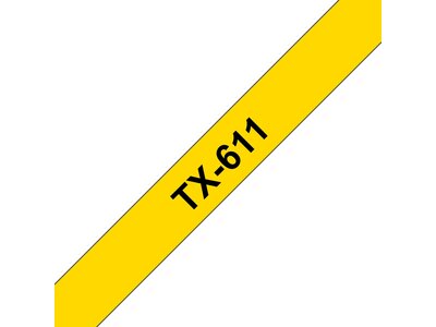 Original Brother TX611 tape – sort på gul, 6 mm bred