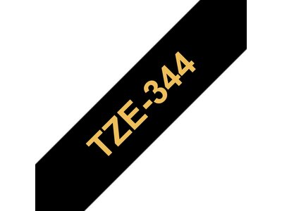 Original Brother TZe344 tape – guld på sort, 18 mm bred