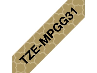 Original Brother TZeMPGG31 tape – sort på guldmønster, 12 mm bred