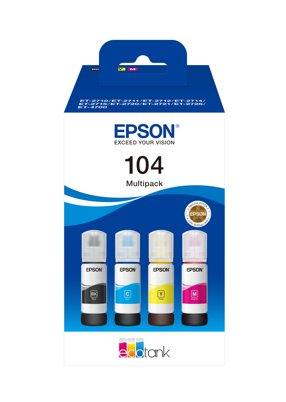 Epson EcoTank 104 - 4-Pack (Yellow Cyan Magenta Black) Ink - Ink refill Blå