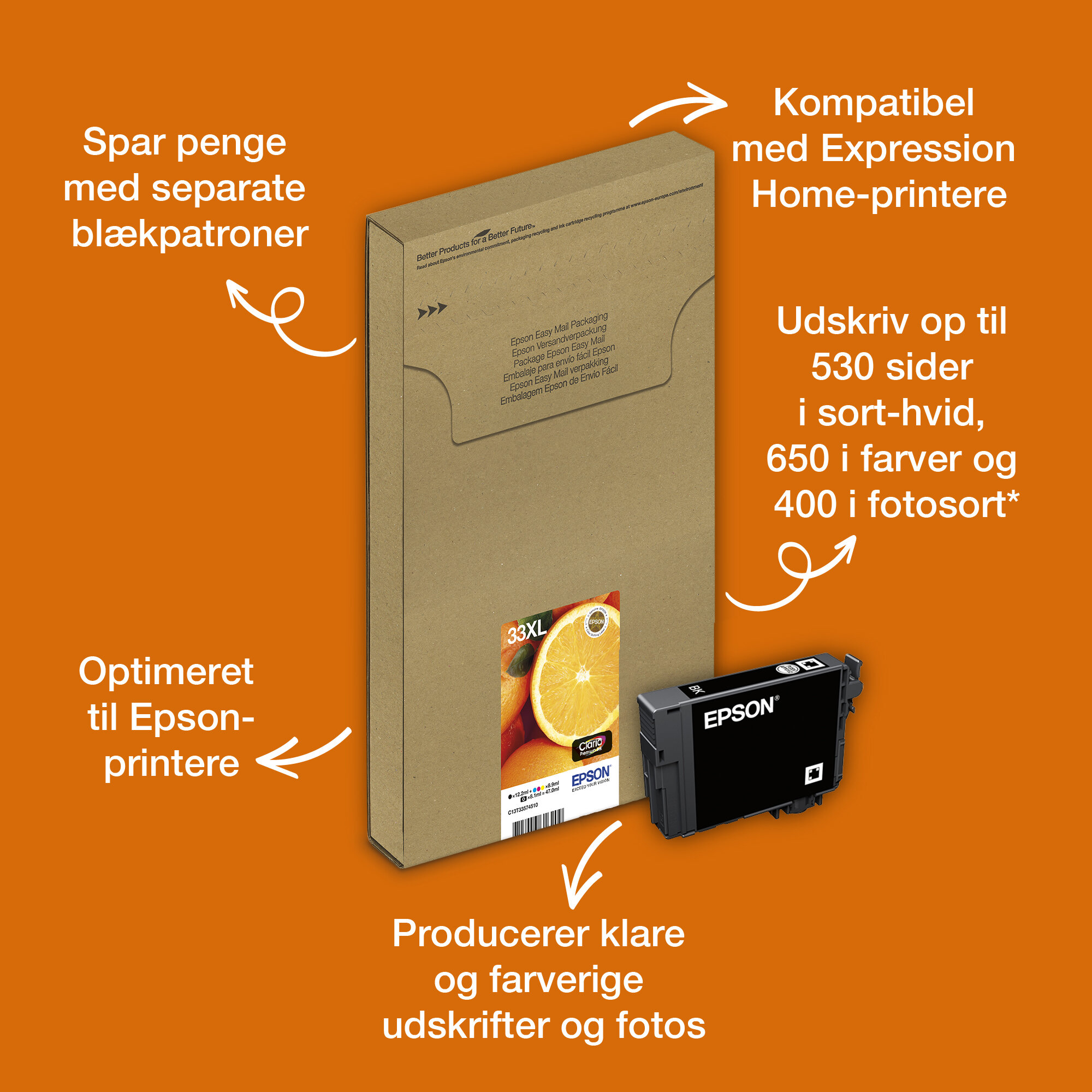 33XL appelsiner Claria Premium multipakke 5-farve blæk EasyMail Ink