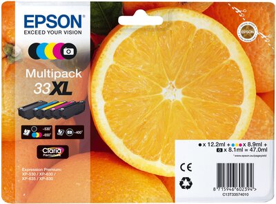 33XL appelsiner Claria Premium multipakke 5-farve blæk