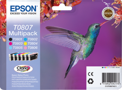 Multipakke, 6 farver T0807 Claria Photographic Ink