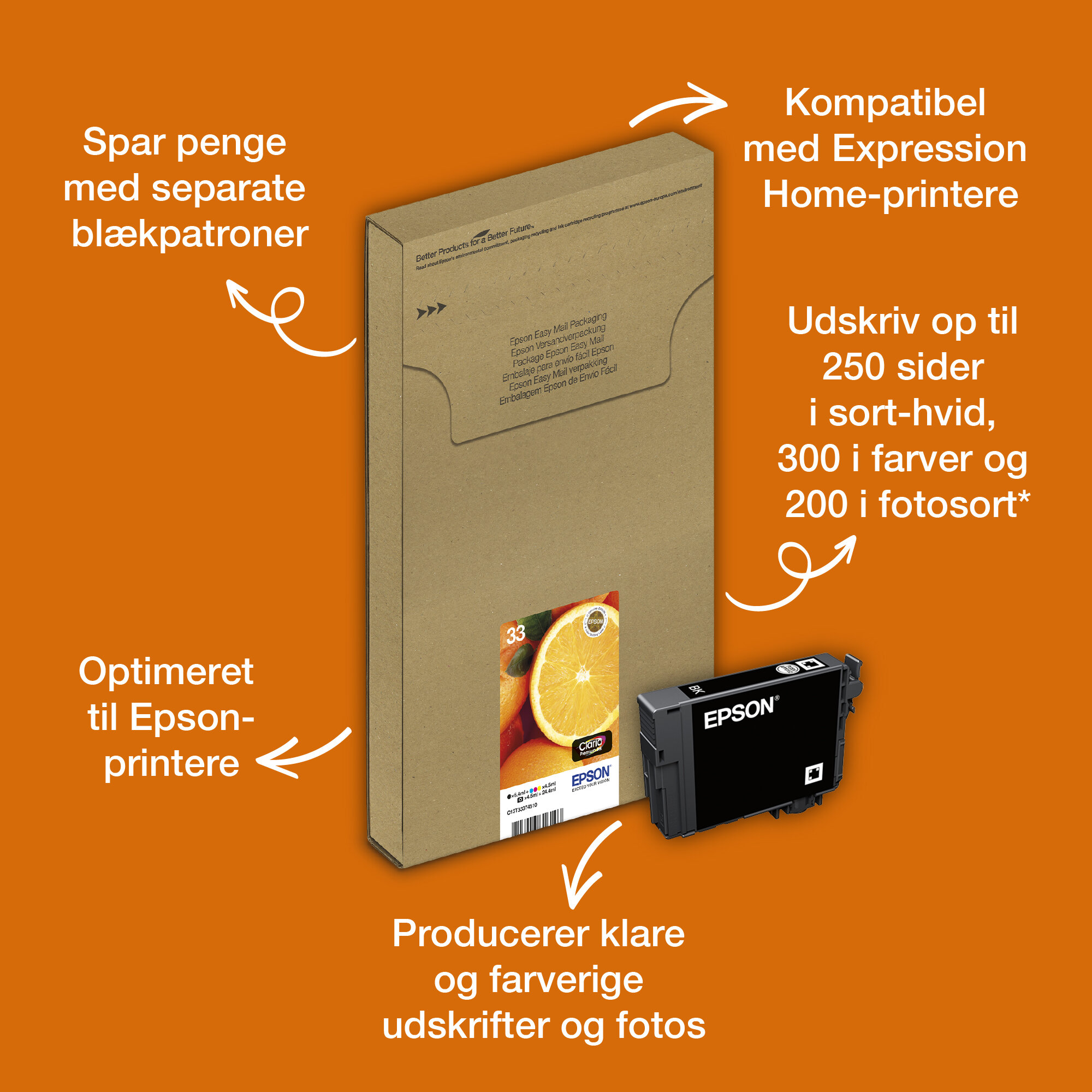 33 appelsiner Claria Premium multipakke 5-farve blæk EasyMail Ink