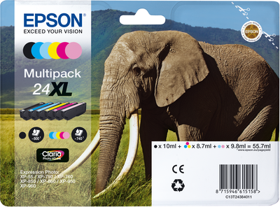 24XL elefant Claria Photo HD multipakke 6-farve blæk