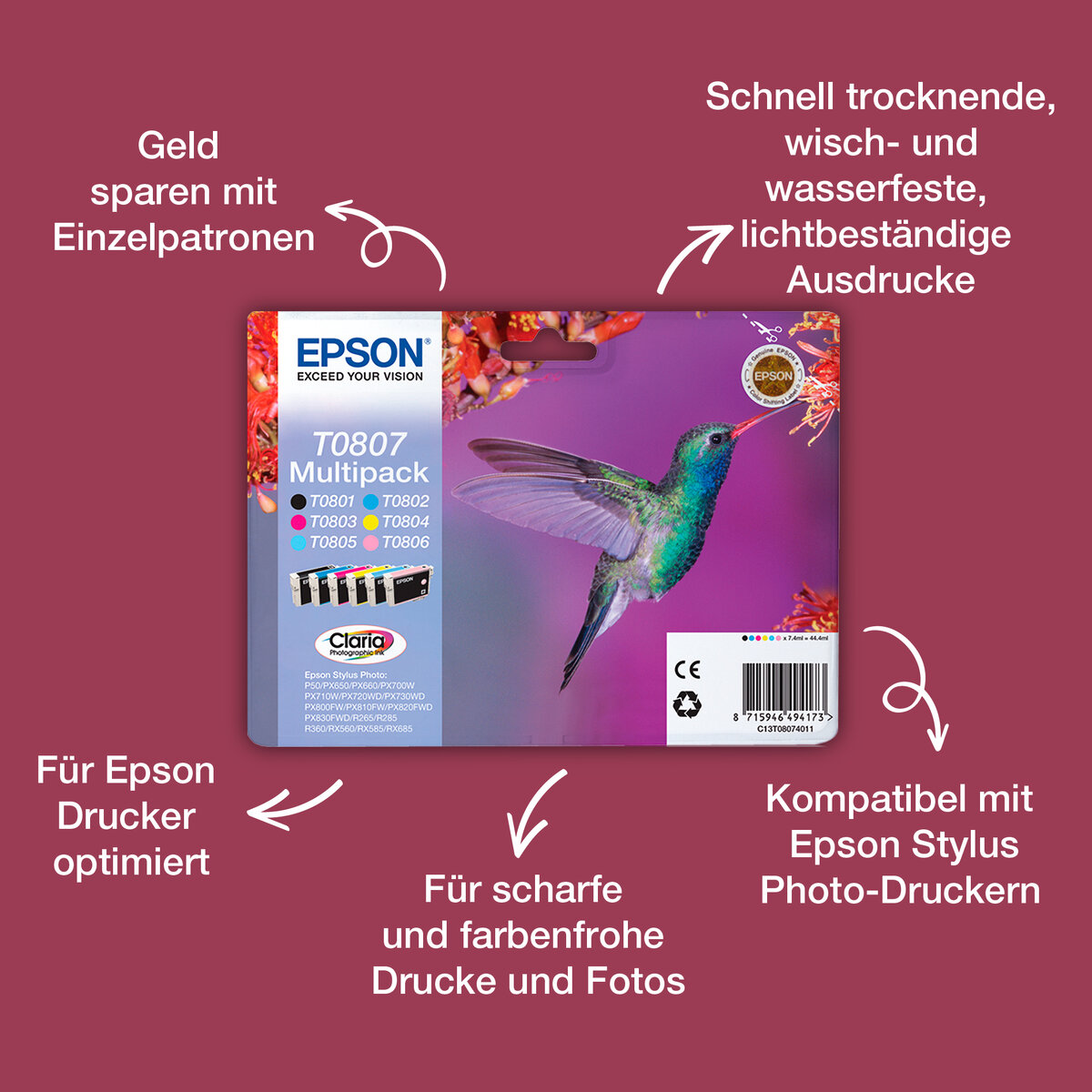 folie 4 von 10, vergrößern, multipack 6-colours t0807 claria photographic ink