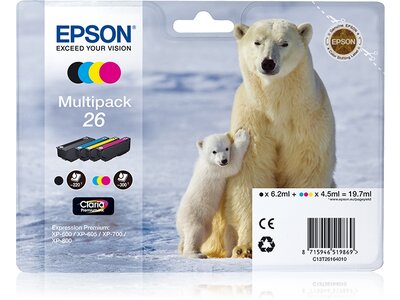 26 isbjørn Claria Premium multipakke 4-farve blæk