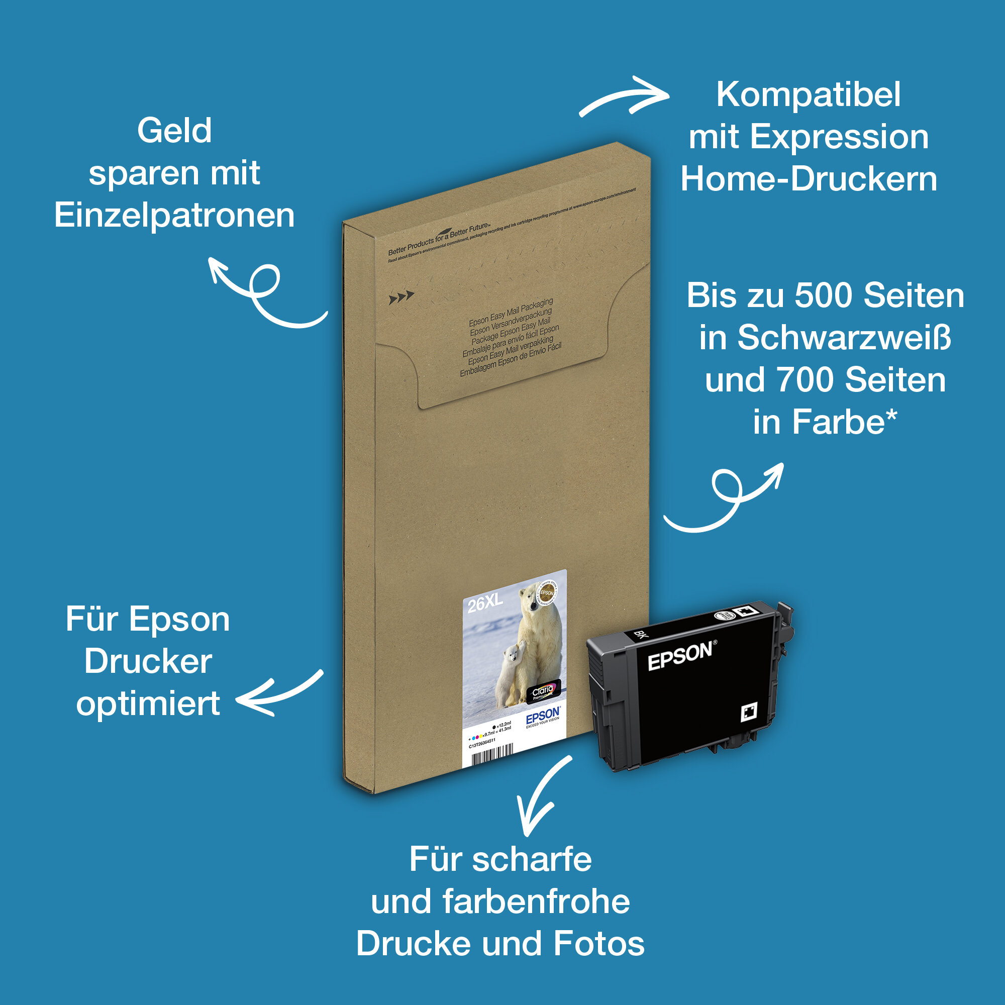 26XL Eisbär Claria Premium Multipack 4 Farben EasyMail Tinte
