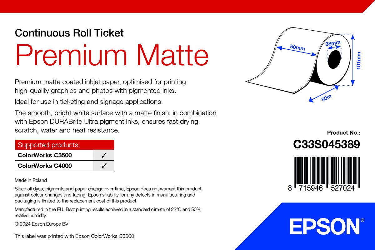 folie 1 von 1, vergrößern, premium matte ticket roll, 80 mm x 50 m