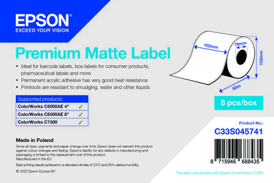 Premium Matte Label - Continuous Roll: 102mm x 60m