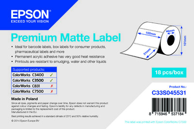Premium Matte Label - Die-cut Roll: 102mm x 51mm, 650 labels