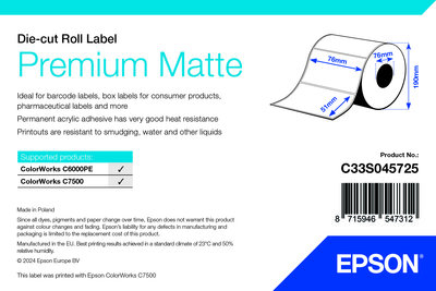 Premium Matte Label - Die-cut Roll: 76mm x 51mm, 2310 labels