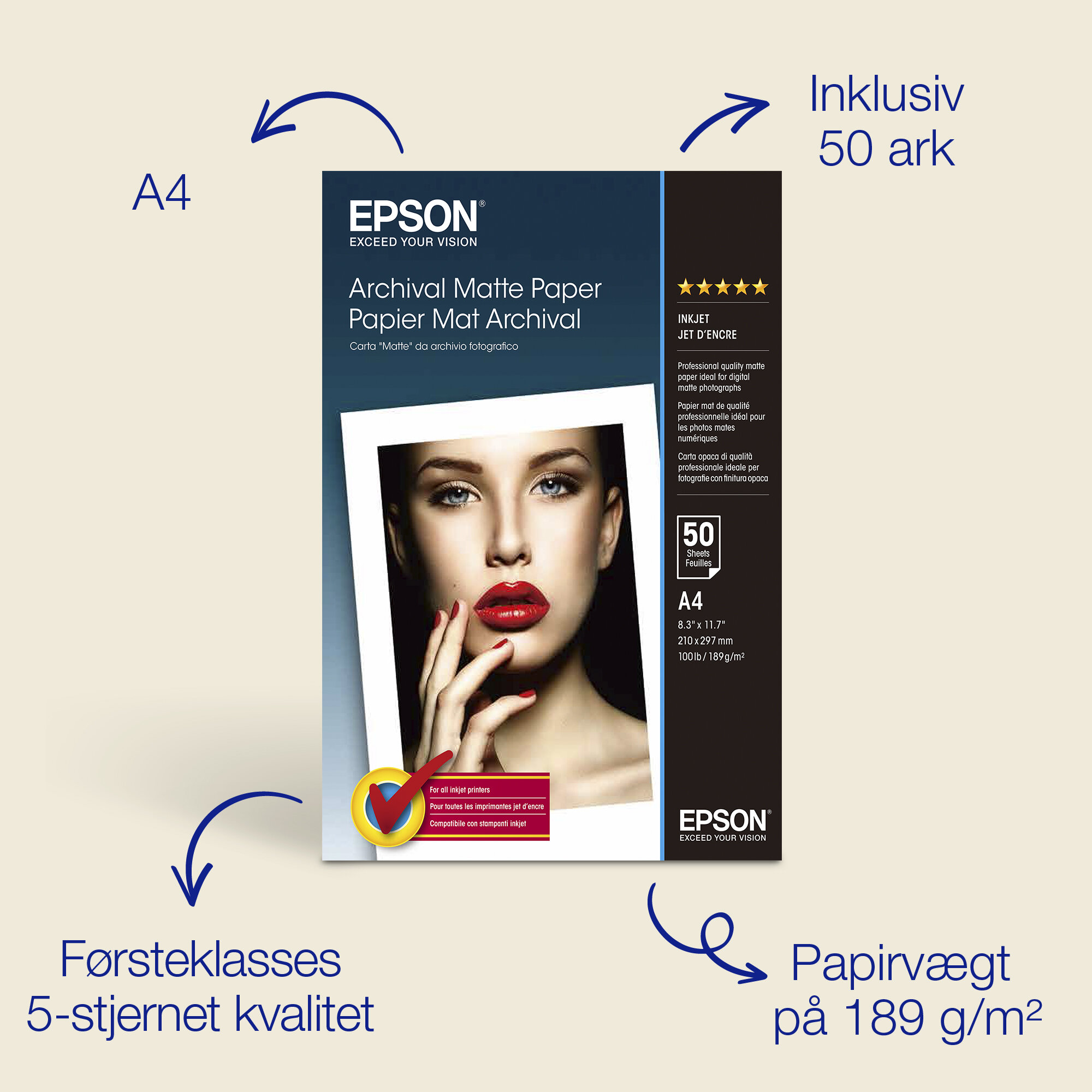 Epson A4 Archival mat fotopapir 189 g/m2, 50 ark
