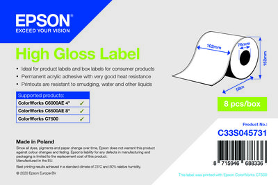 High Gloss Label - Continuous Roll: 102mm x 58m