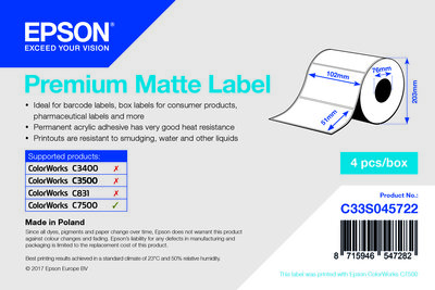 Premium Matte Label - Die-cut Roll: 102mm x 51mm, 2310 labels