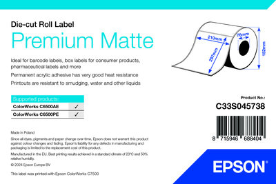 Premium Matte Label - Die Cut Roll: 210mm x 297mm, 200 labels
