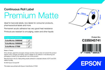 Premium Matte Label - Continuous Roll: 102mm x 60m