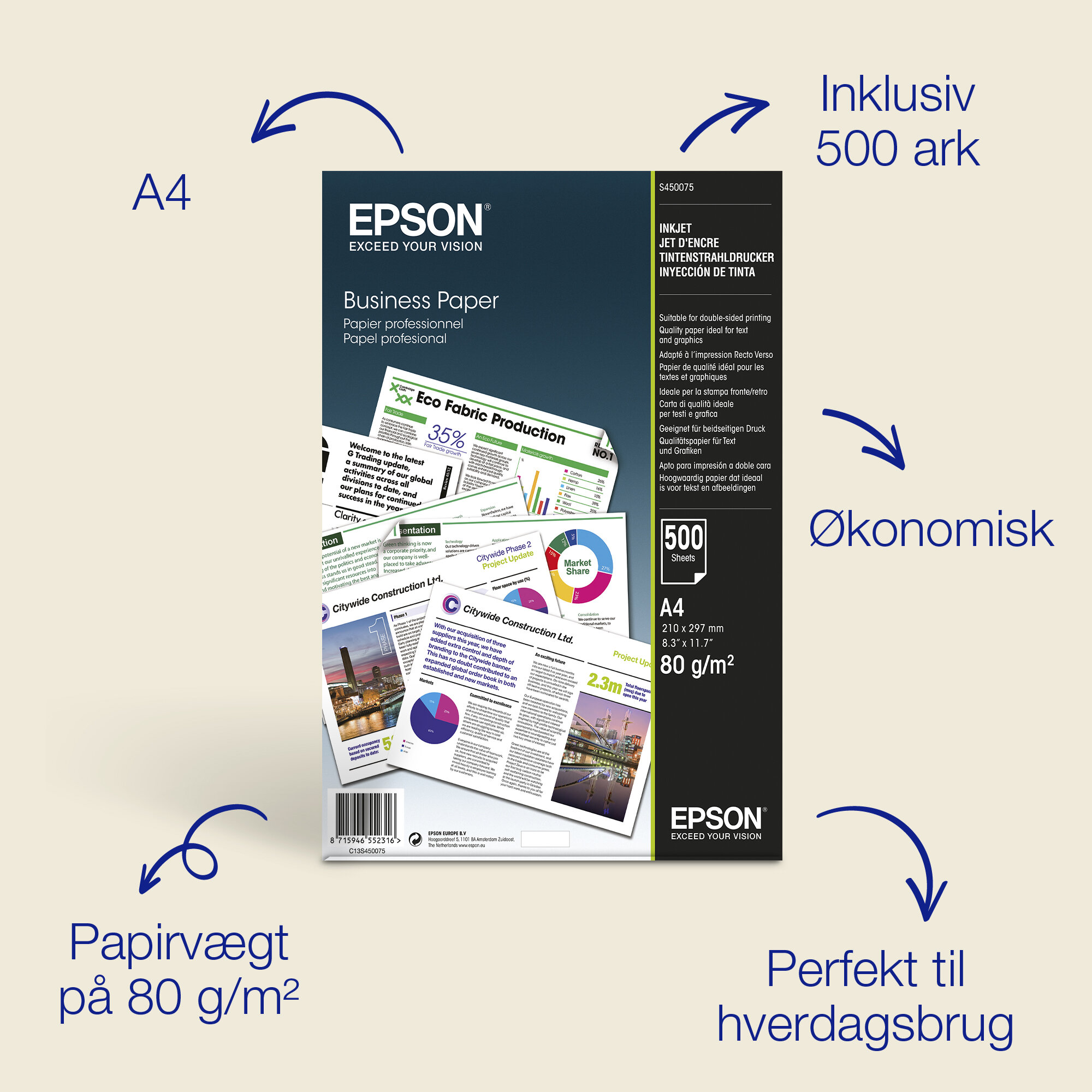 Epson A4 Inkjet Business Paper 80 g/m2, 500 ark