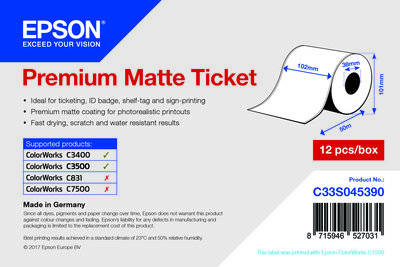 Premium Matte Ticket Roll, 102 mm x 50 m