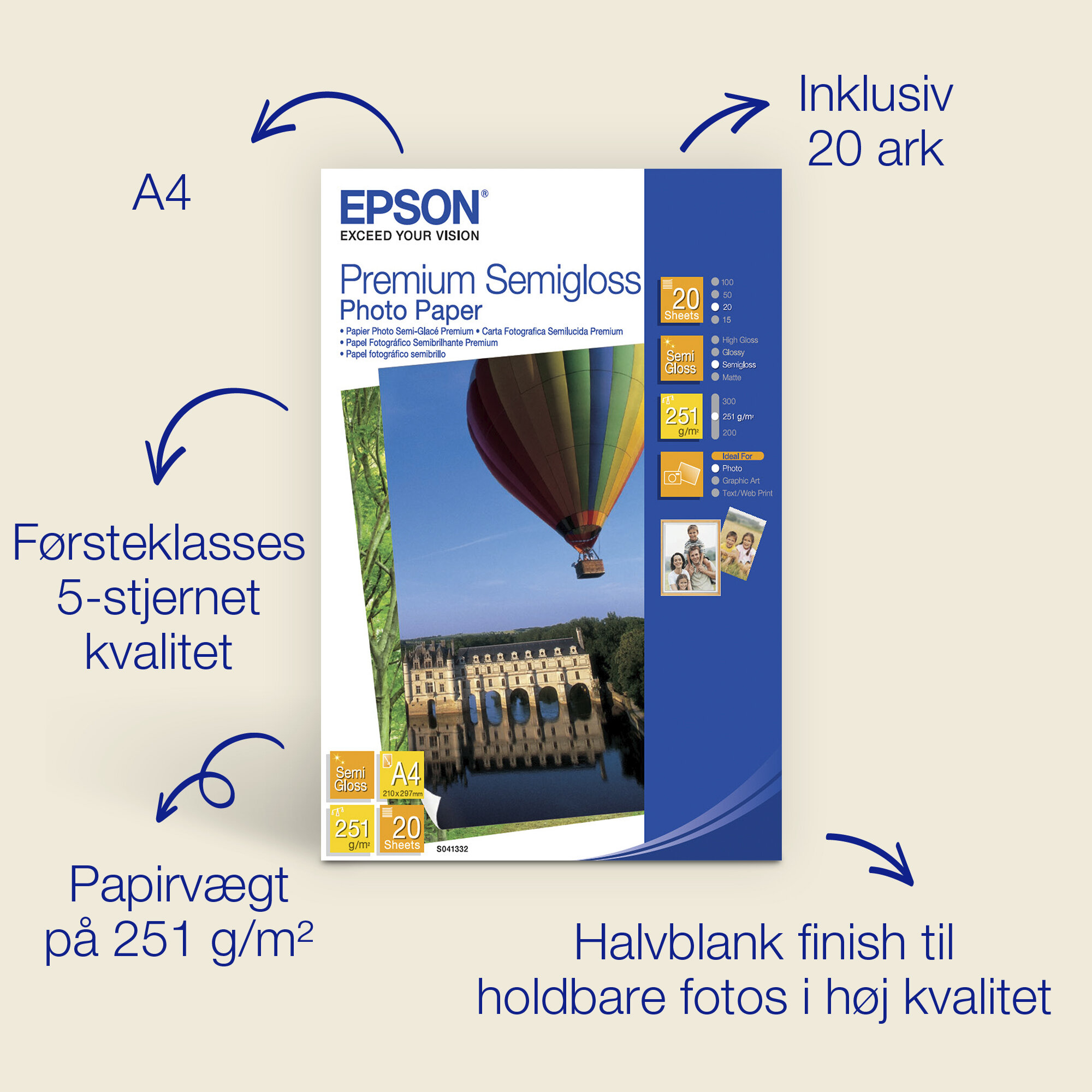 Premium Semi-Gloss Photo Paper - A4 - 20 ark