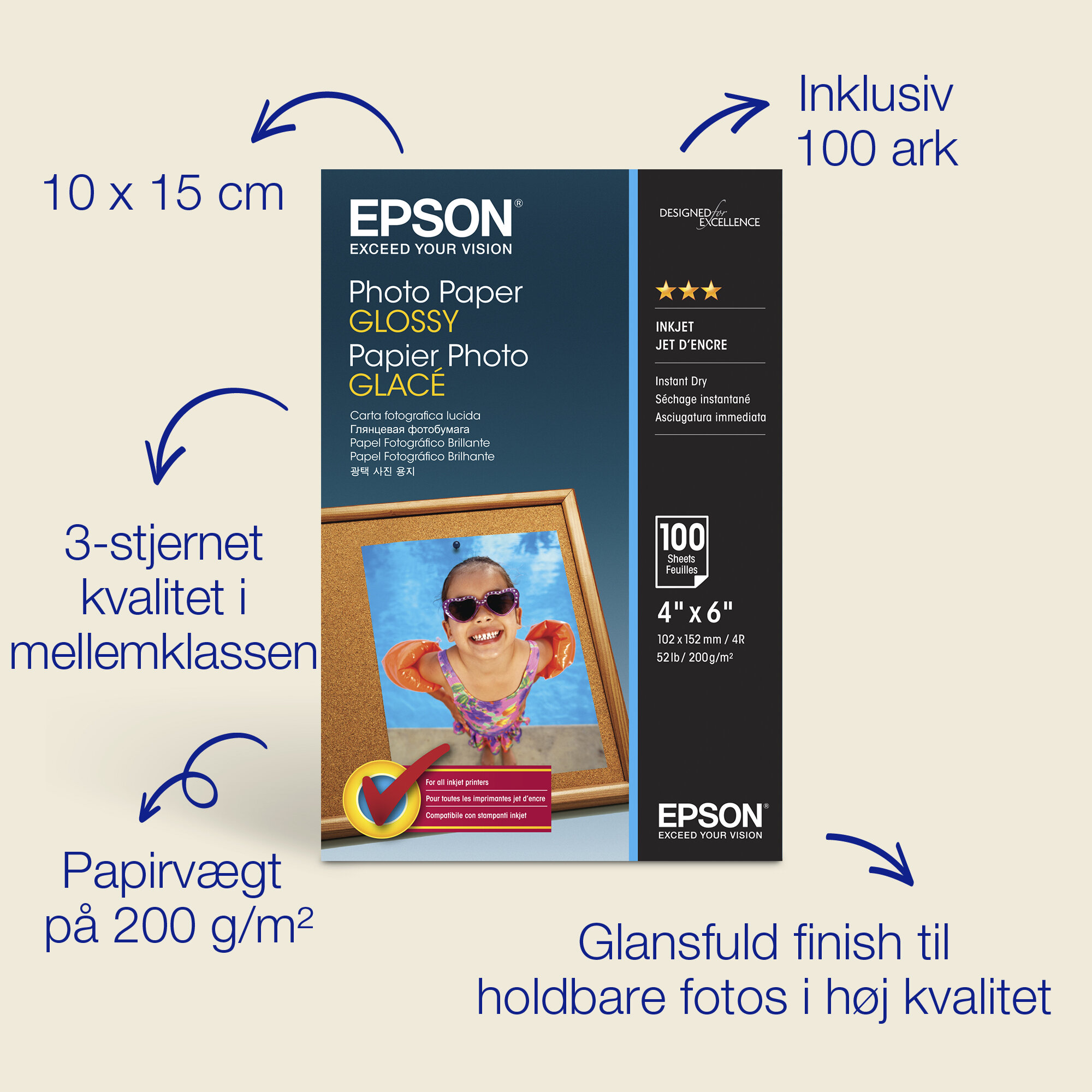 Epson blankt fotopapir (100 x 150 mm), 200 g/m2, 100 ark
