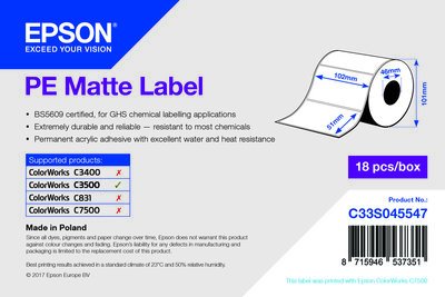 PE Matte Label - Die-cut Roll: 102mm x 51mm, 535 labels
