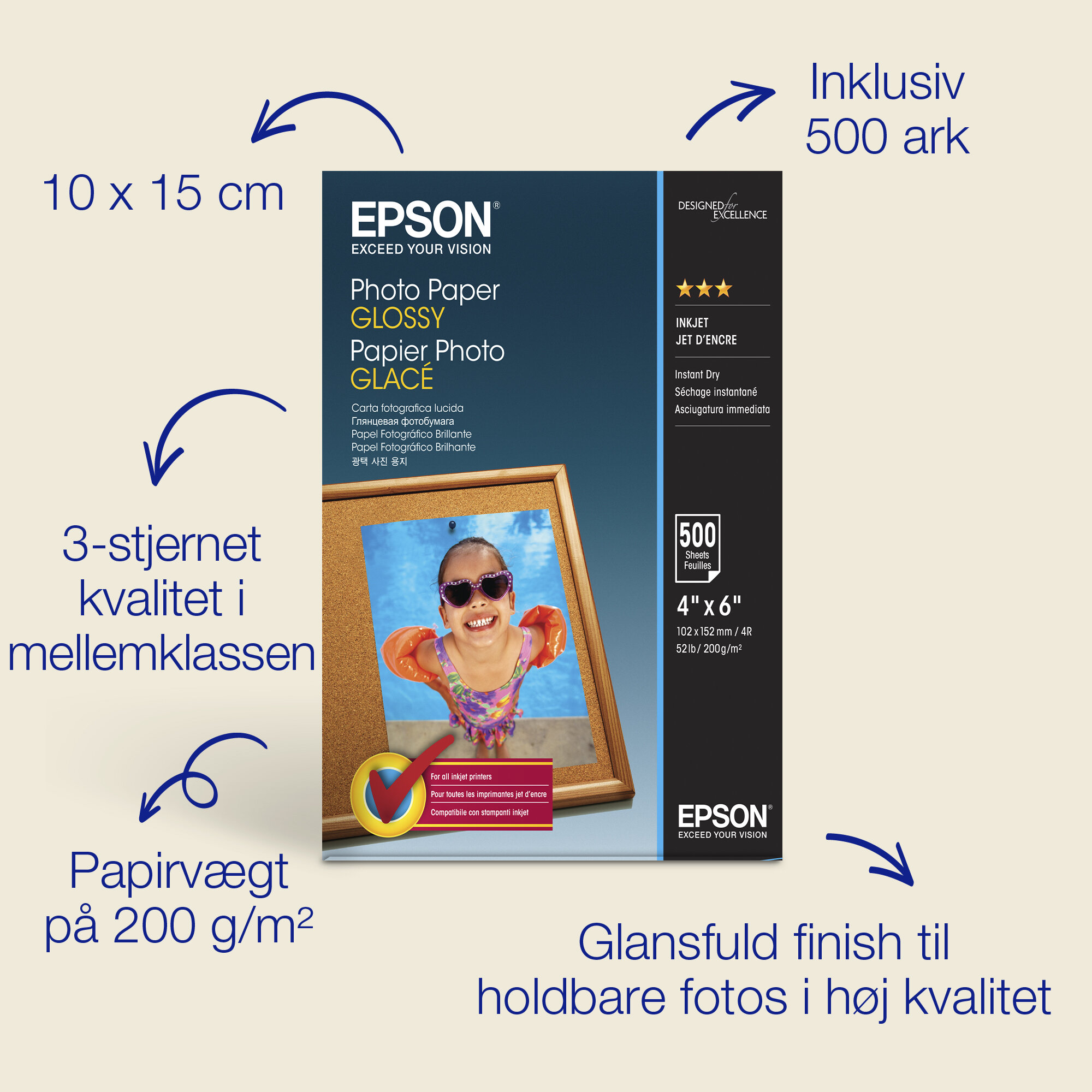 Epson blankt fotopapir (100 x 150 mm), 200 g/m2, 500 ark