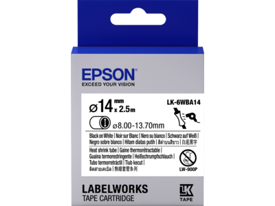 Epson Etikettenkassette LK-6WBA14 - Schrumpfschlauch - schwarz auf weiß - 14mm Durchmesser (2,5m)