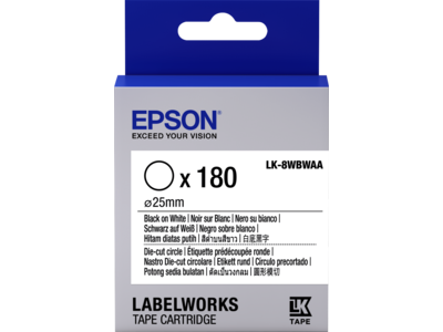 Epson Etikettenkassette LK-8WBWAA - Die-cut rund - schwarz auf weiß - Durchmesser 25mm (180 Etiketten)