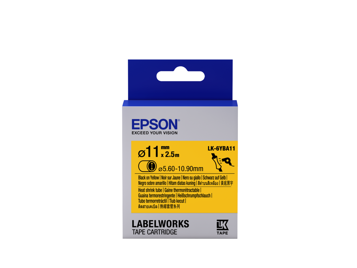 folie 1 von 2, vergrößern, epson etikettenkassette lk-6yba11 - schrumpfschlauch - schwarz auf gelb - 11mm durchmesser (2,5m)