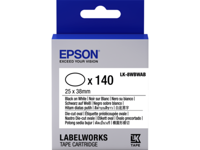 Epson Etikettenkassette LK-8WBWAB - Die-cut oval - schwarz auf weiß - 25x38mm (140 Etiketten)