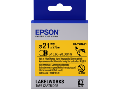 Epson Etikettenkassette, Schrumpfschlauch (Heat Shrink Tube, HST) LK-7YBA21 Schwarz/Gelb, 21 mm Durchmesser (2,5 m)