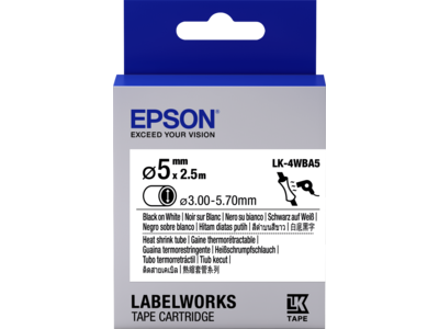 Epson Label Cartridge Heat Shrink Tube (HST) LK-4WBA5 Black/White D5mm (2.5m)
