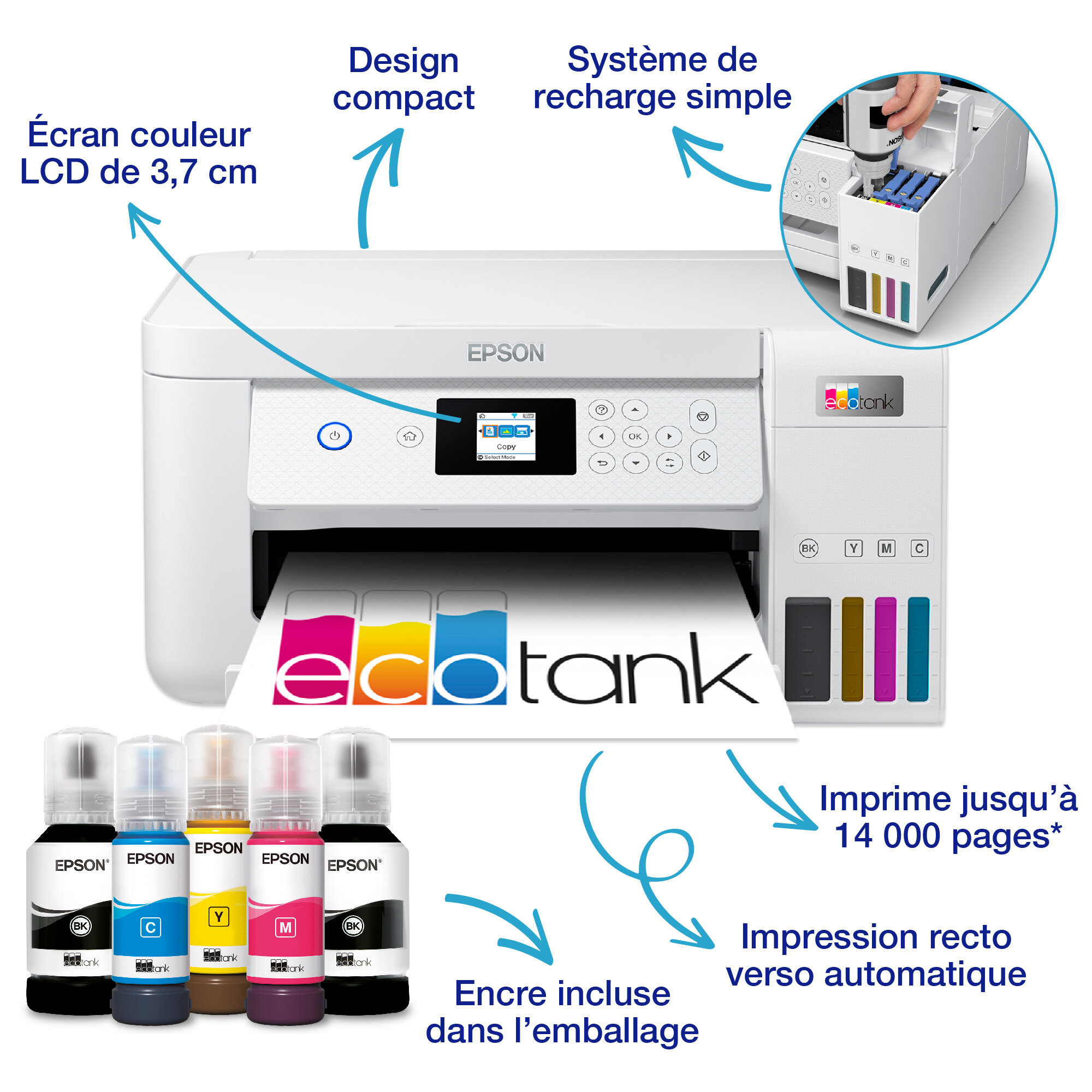 Epson EcoTank ET-2850 imprimante multifonction couleur à réservoir d'encre  (C11CJ63405)