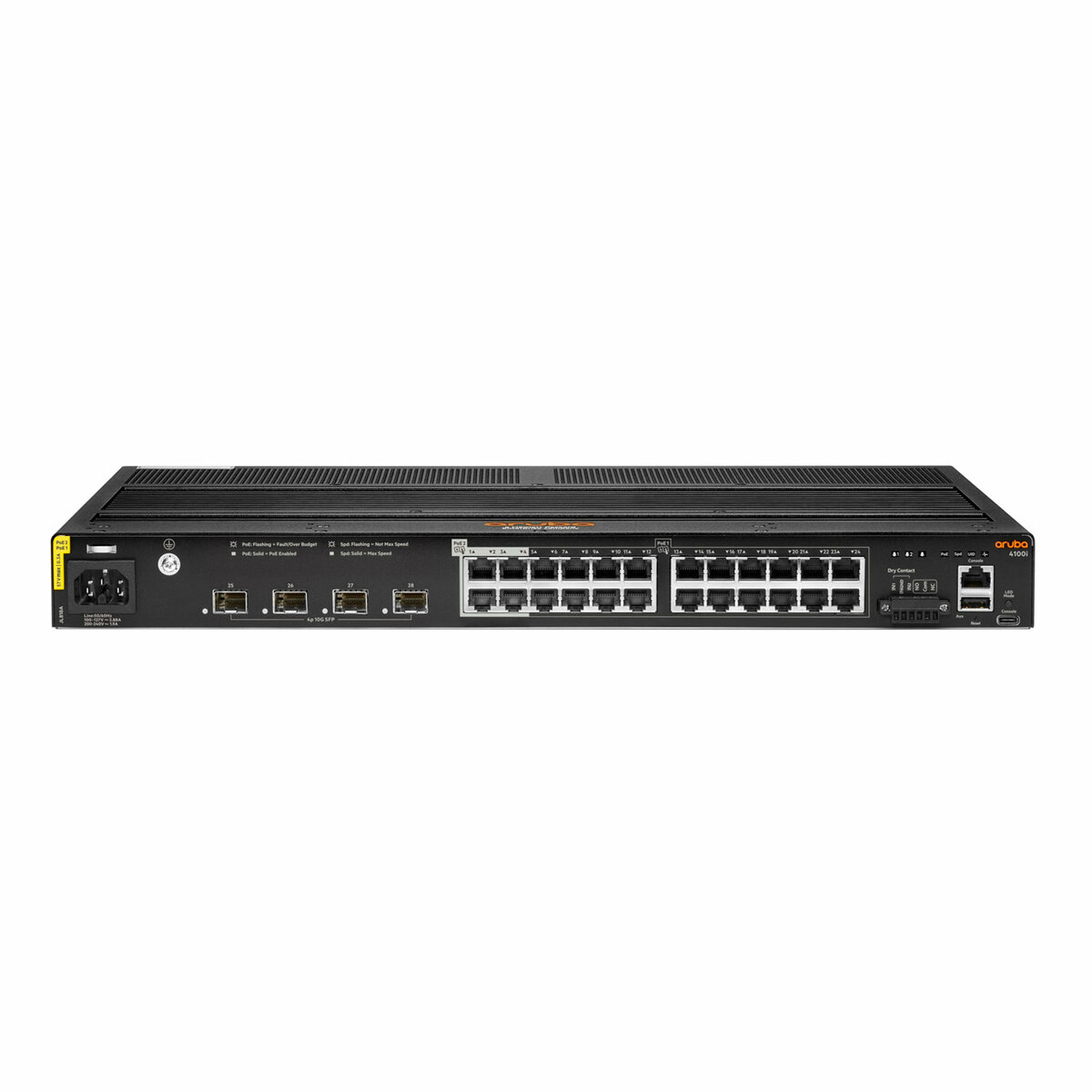 folie 1 von 3, vergrößern, hpe aruba networking cx 4100i 24 ports 1 gbe 20 ports klasse 4 poe und 4 ports klasse 6 poe 4 ports sfp+ switch