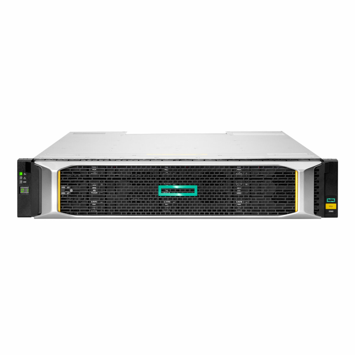 folie 1 von 3, vergrößern, hpe msa 2060 sff 2x16 gb fc controller mit 4 anschlüssen 12x20tb festplatte 4x16 gb sfp fc xcvr 240 tb datenspeicher-array