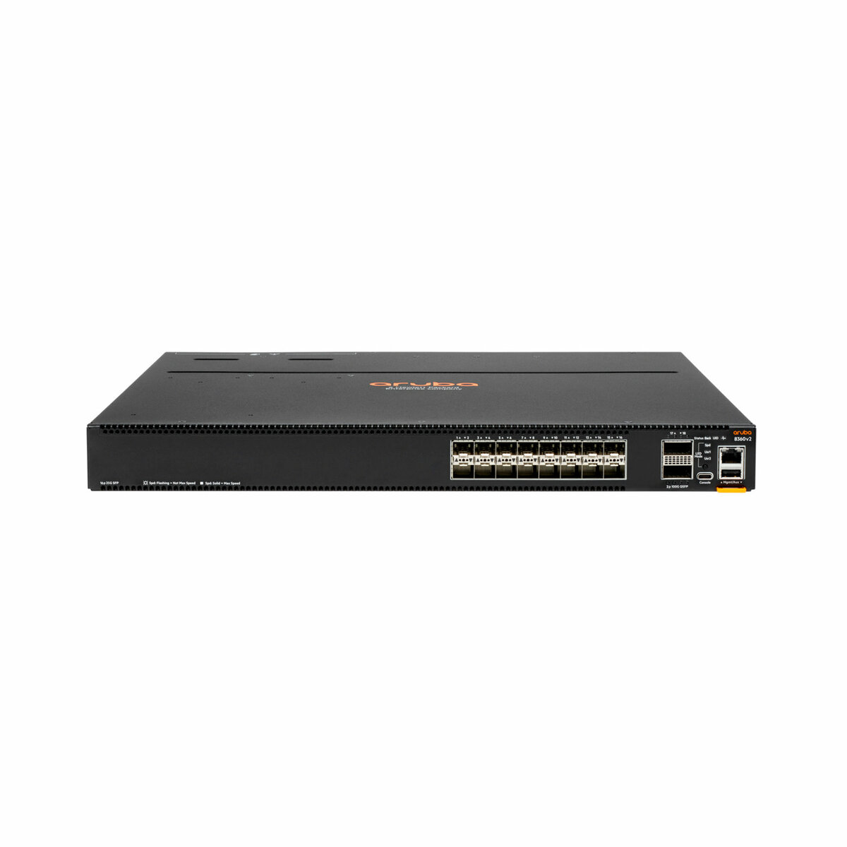 folie 1 von 2, vergrößern, hpe aruba networking 8360-16y2c v2 16 anschlüsse 25 g sfp/sfp+/sfp28 2 anschlüsse 100 g qsfp+/28 fb 3 lüfter 2 ac-netzteile bundle