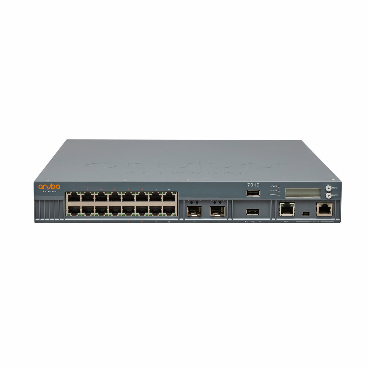 folie 1 von 2, vergrößern, hpe aruba networking 7010 client-controller (rw), mit 16 10/100/1000-base-t-ports, 150 w poe+, 1-gbase-x-sfp, 32 zugangspunkte/2 kanäle