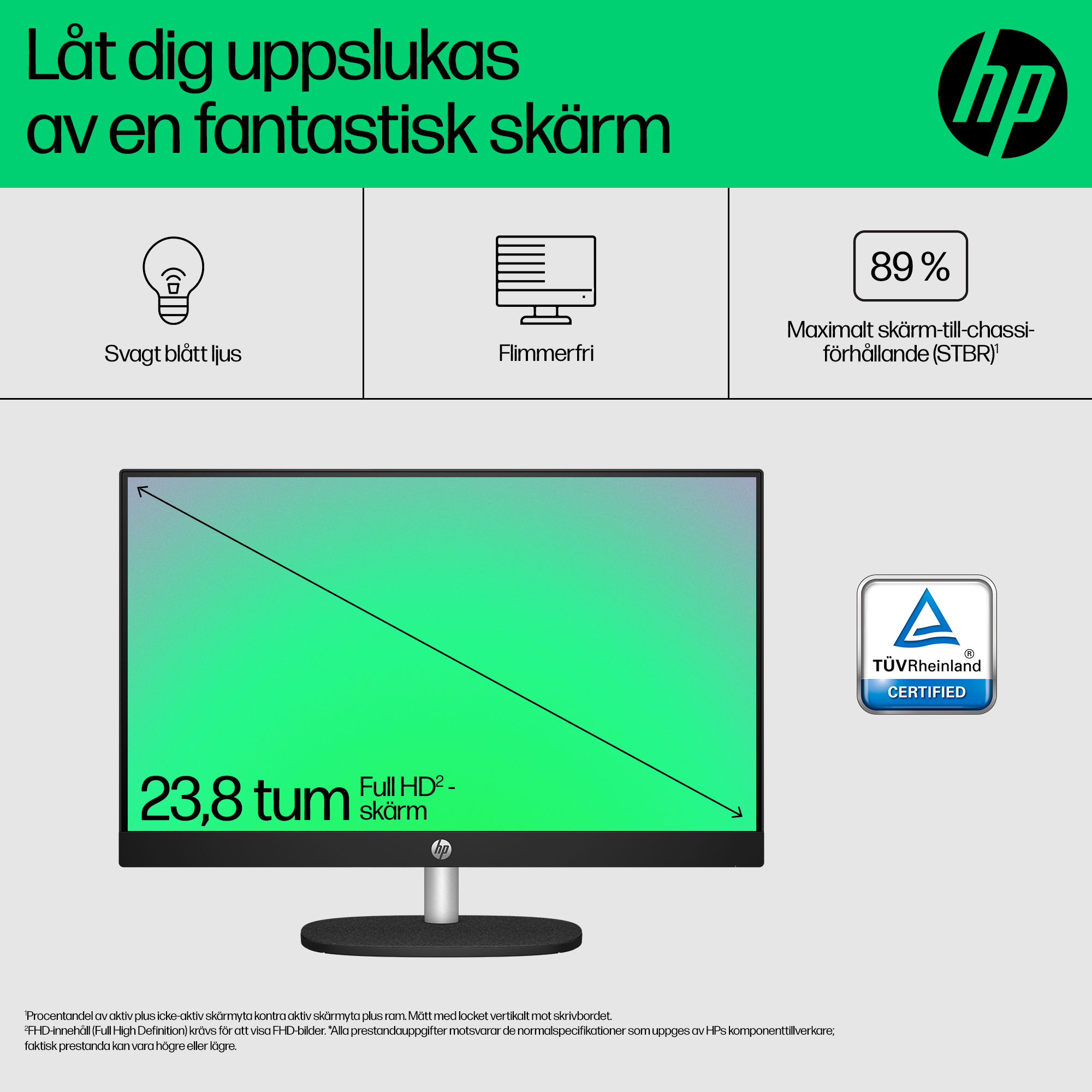 HP 24 inch All-in-One Desktop PC (Intel) - Jet Black - Screen Display - Swedish