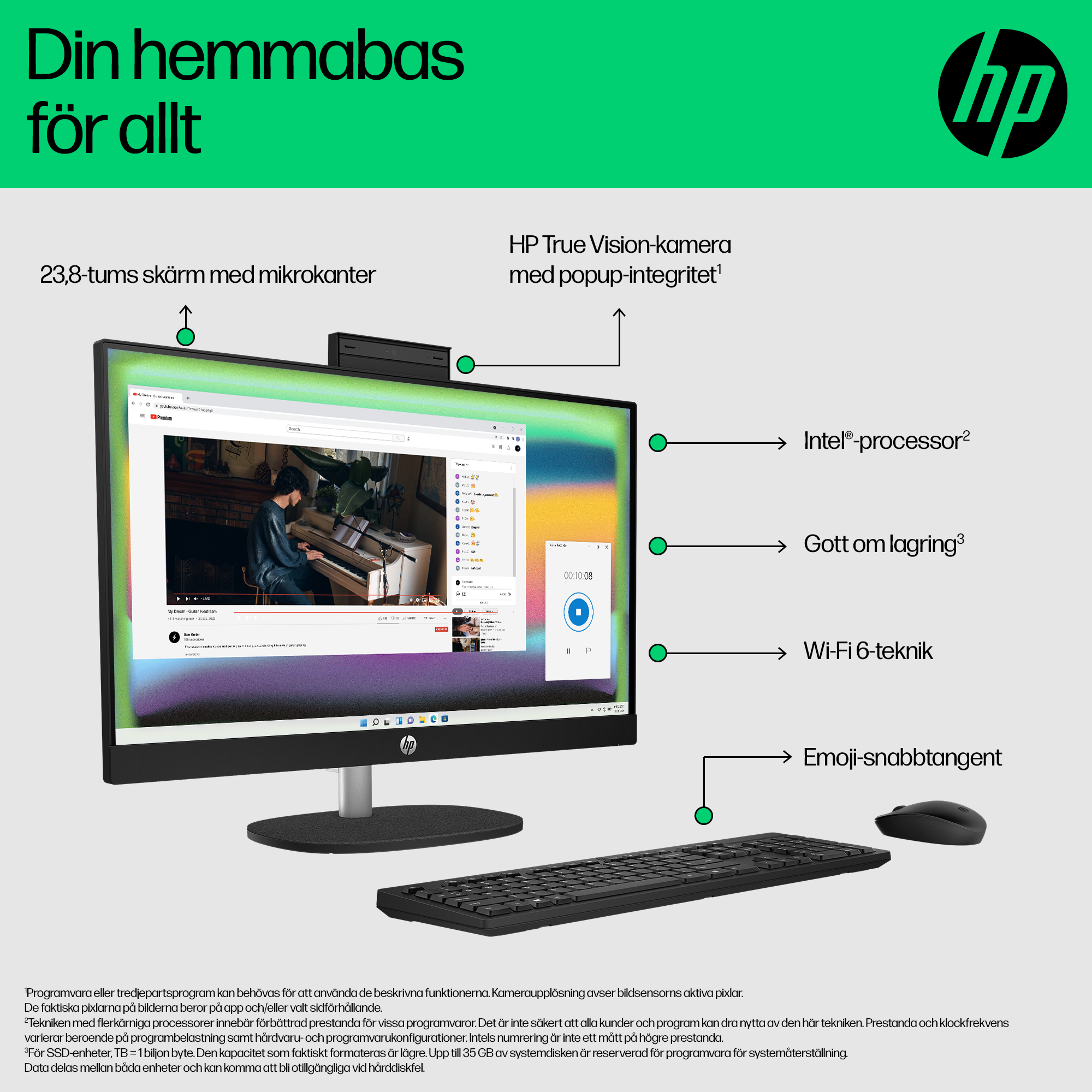 HP 24 inch All-in-One Desktop PC (Intel) - Jet Black - Features Overview - Swedish