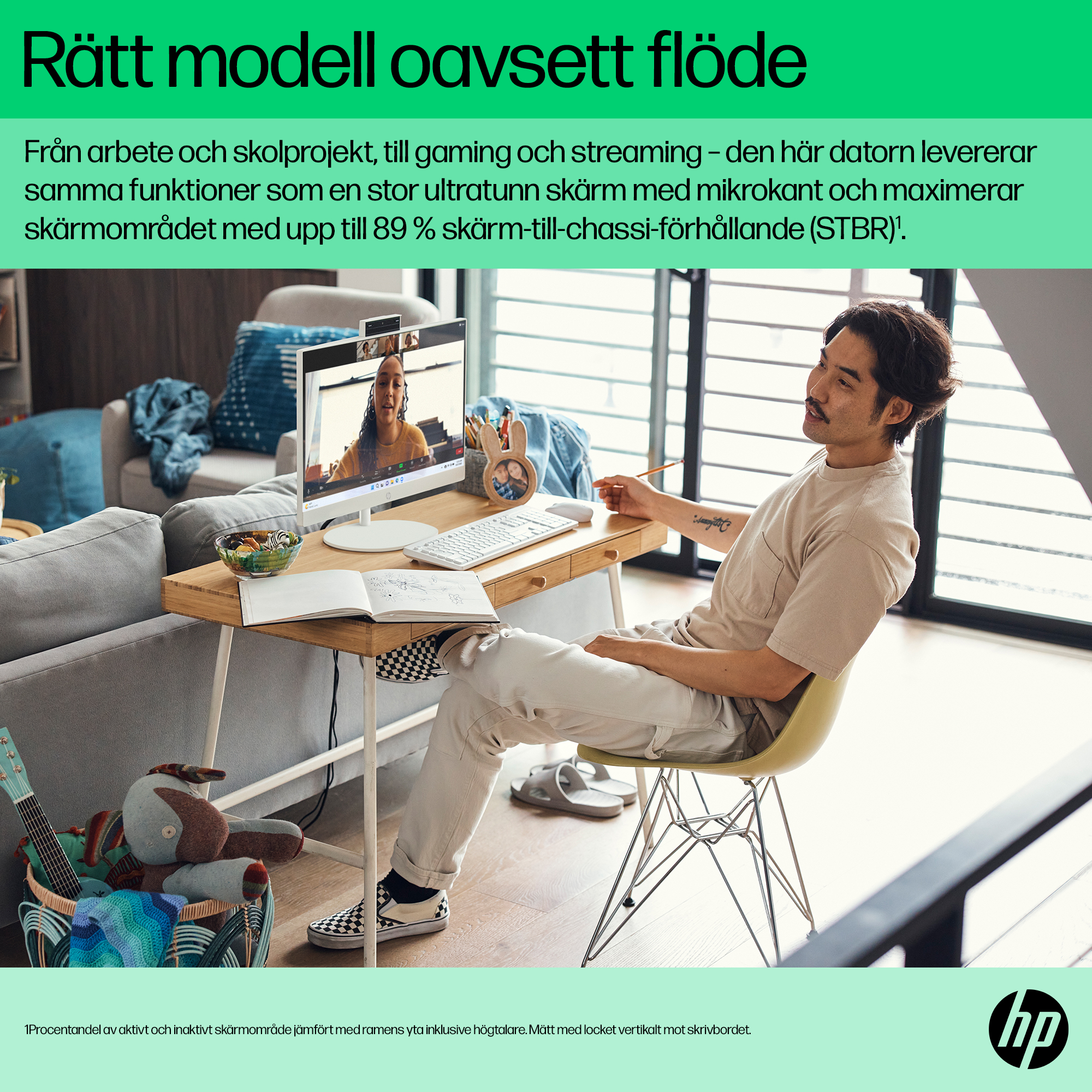 HP 24 inch All-in-One Desktop PC (Intel) - Shell White - Lifestyle Versatility - Swedish