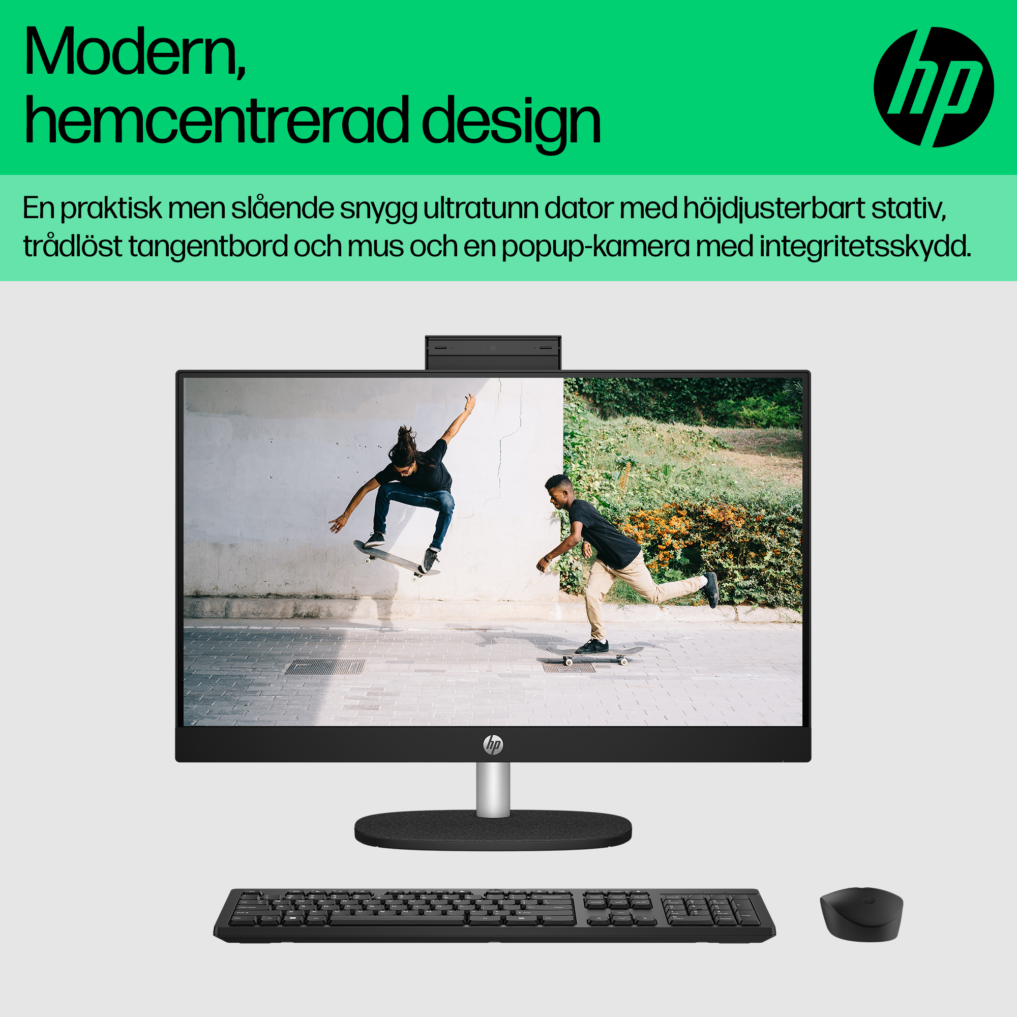 HP 24 inch All-in-One Desktop PC (Intel) - Jet Black - Sleek Modern Design - Swedish