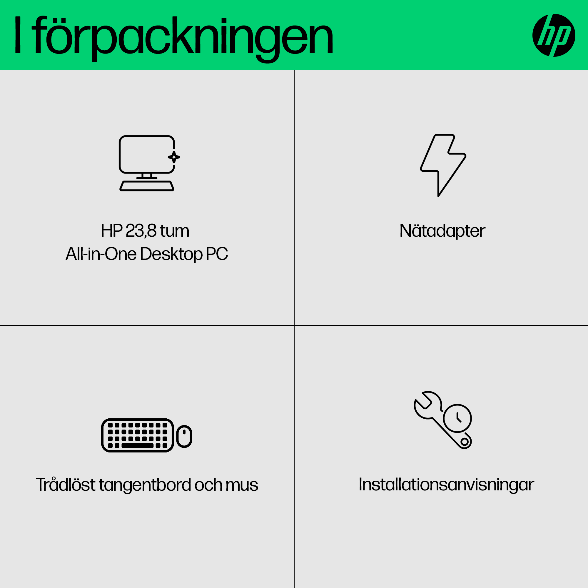 HP 24 inch All-in-One Desktop PC (Intel) - Shell White - Whats in the Box - Swedish