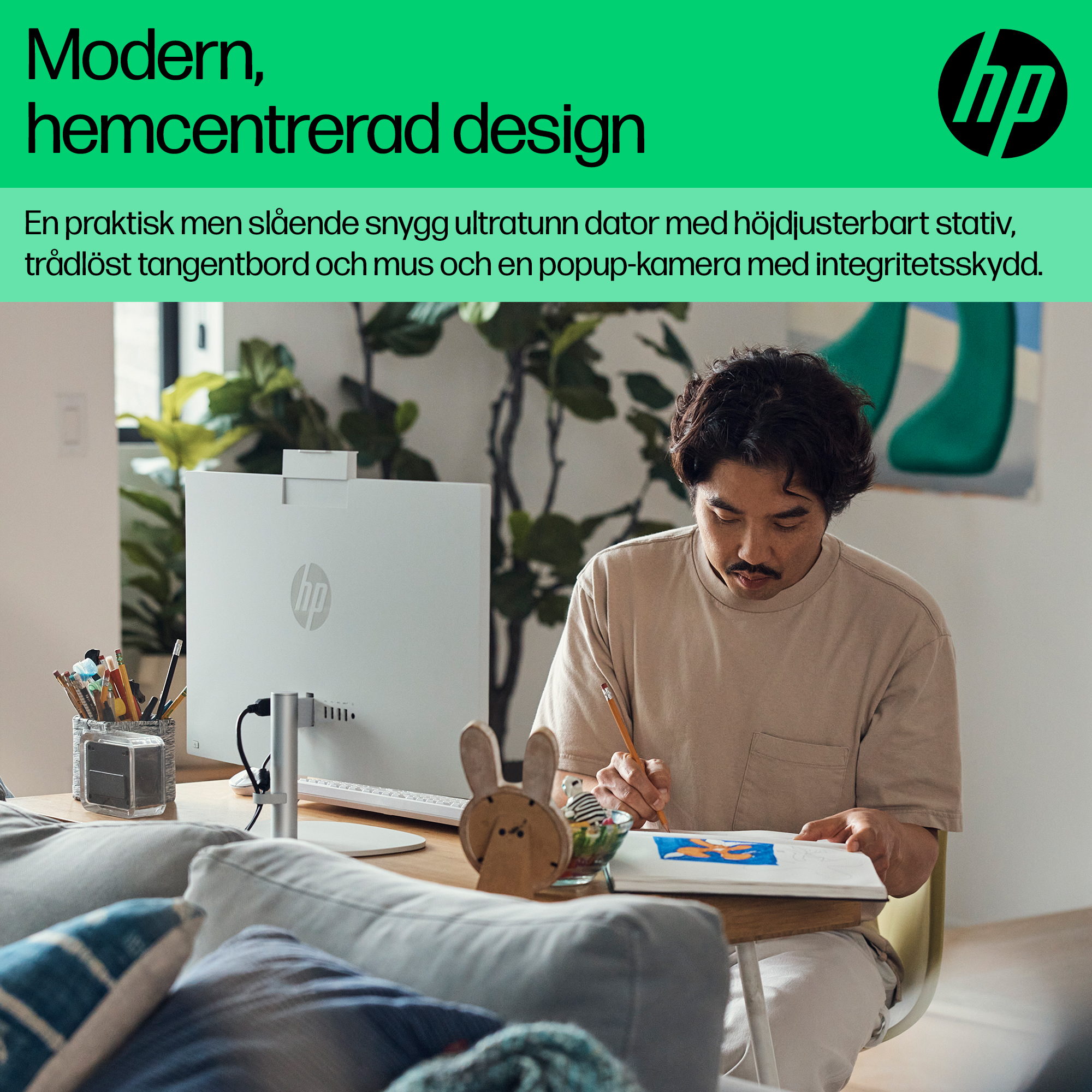 HP 24 inch All-in-One Desktop PC (Intel) - Shell White - Sleek Modern Design - Swedish