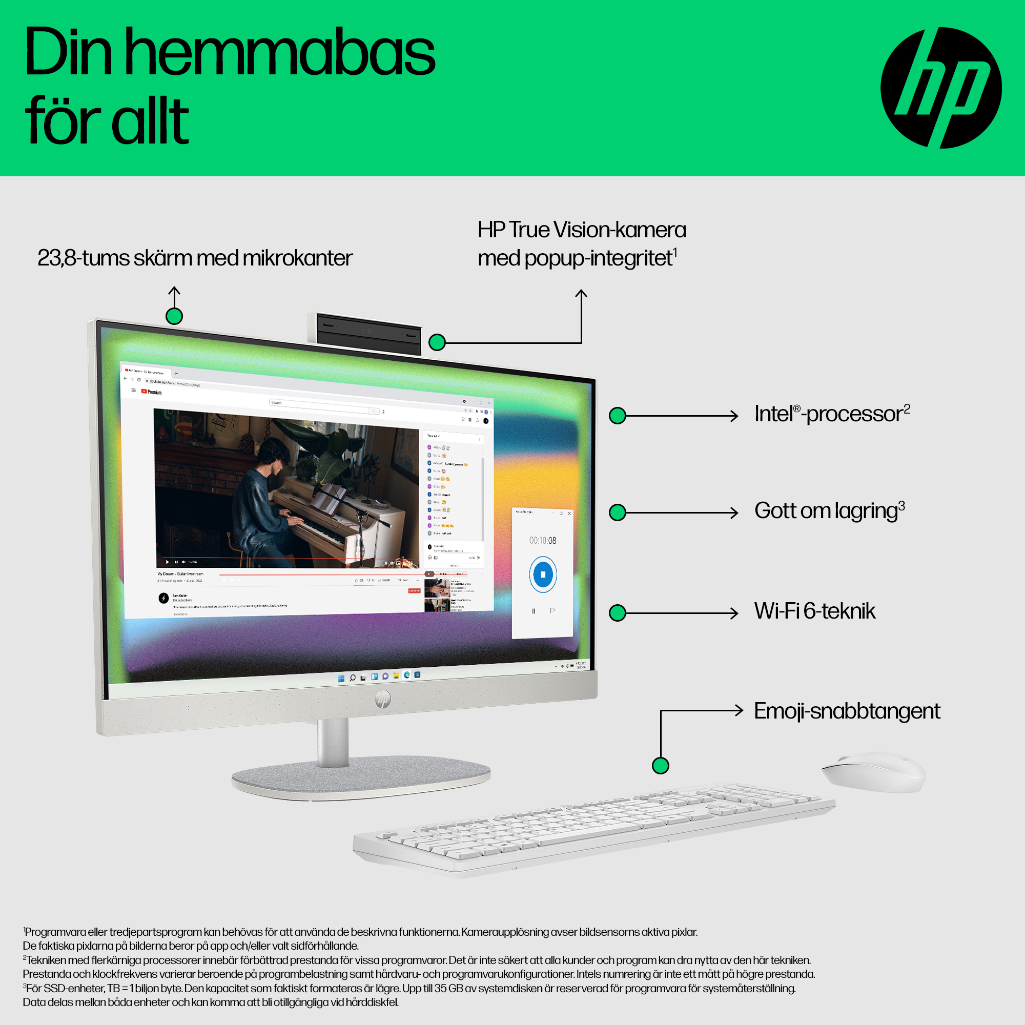 HP 24 inch All-in-One Desktop PC (Intel) - Shell White - Features Overview - Swedish