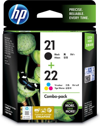 HP 21 Black & HP 22 Tri-color Original 2 Cartridges (C9509FN) -