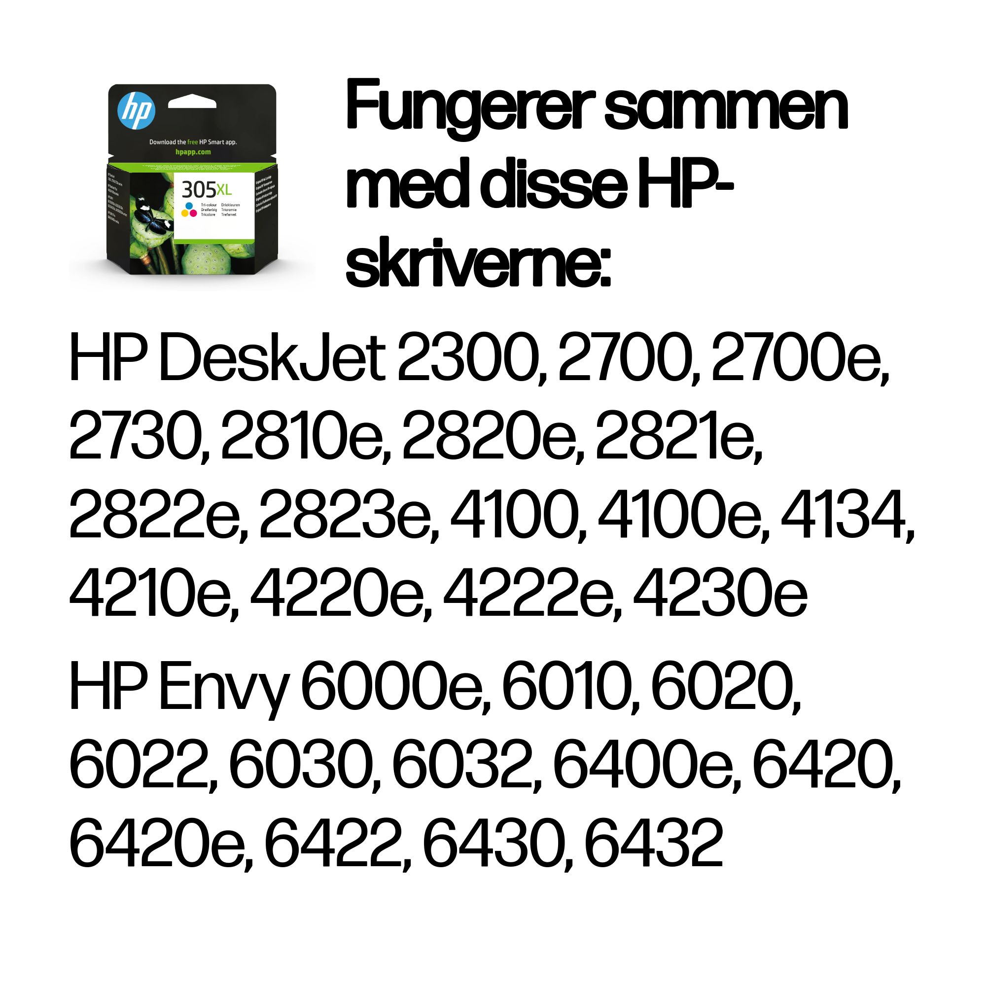 HP 305XL High Yield Tri-color Original Ink Cartridge 3YM63AE - Norwegian (Norway) - Supplies Compatibility