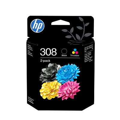 HP 308 original blækpatron, sort/trefarvet kombipakke med 2 stk.