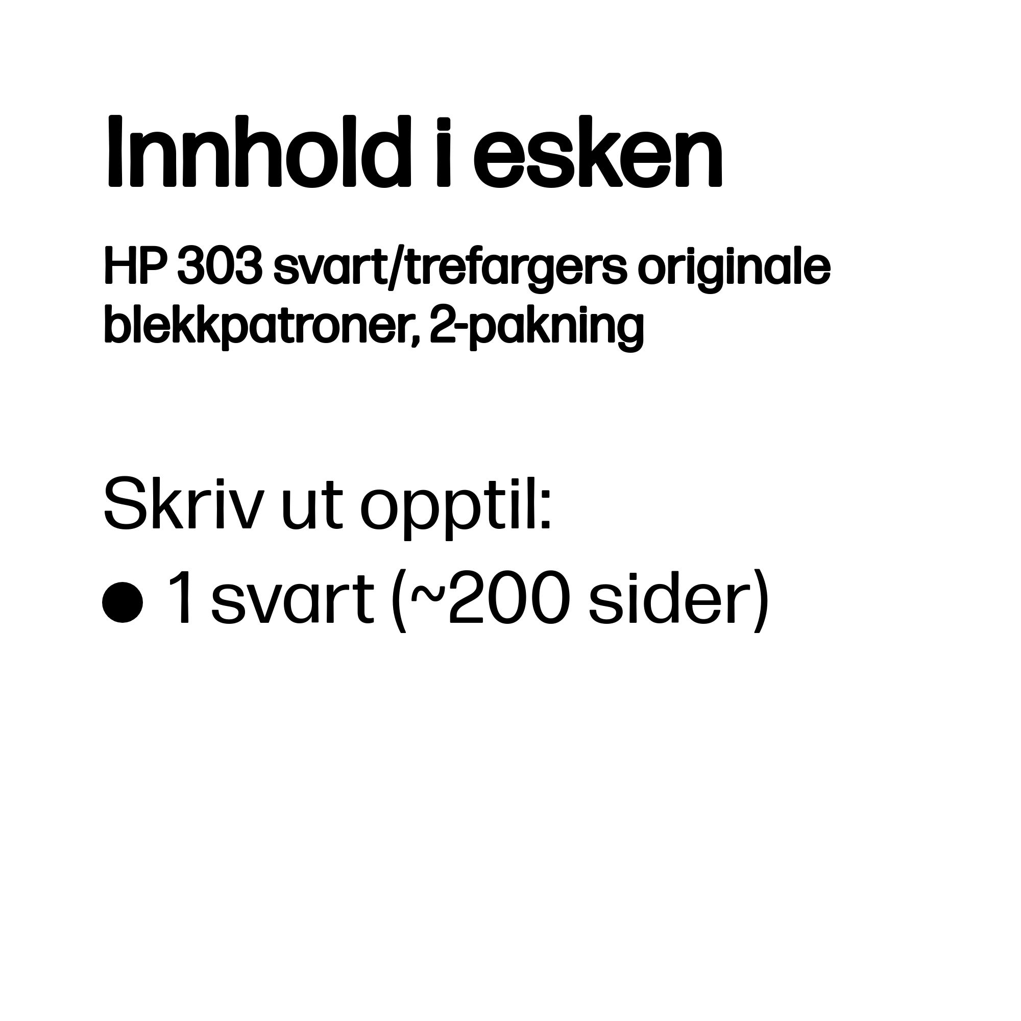 HP 303 2-pack Black/Tri-color Original Ink Cartridges 3YM92AE - Norwegian (Norway) - In the Box