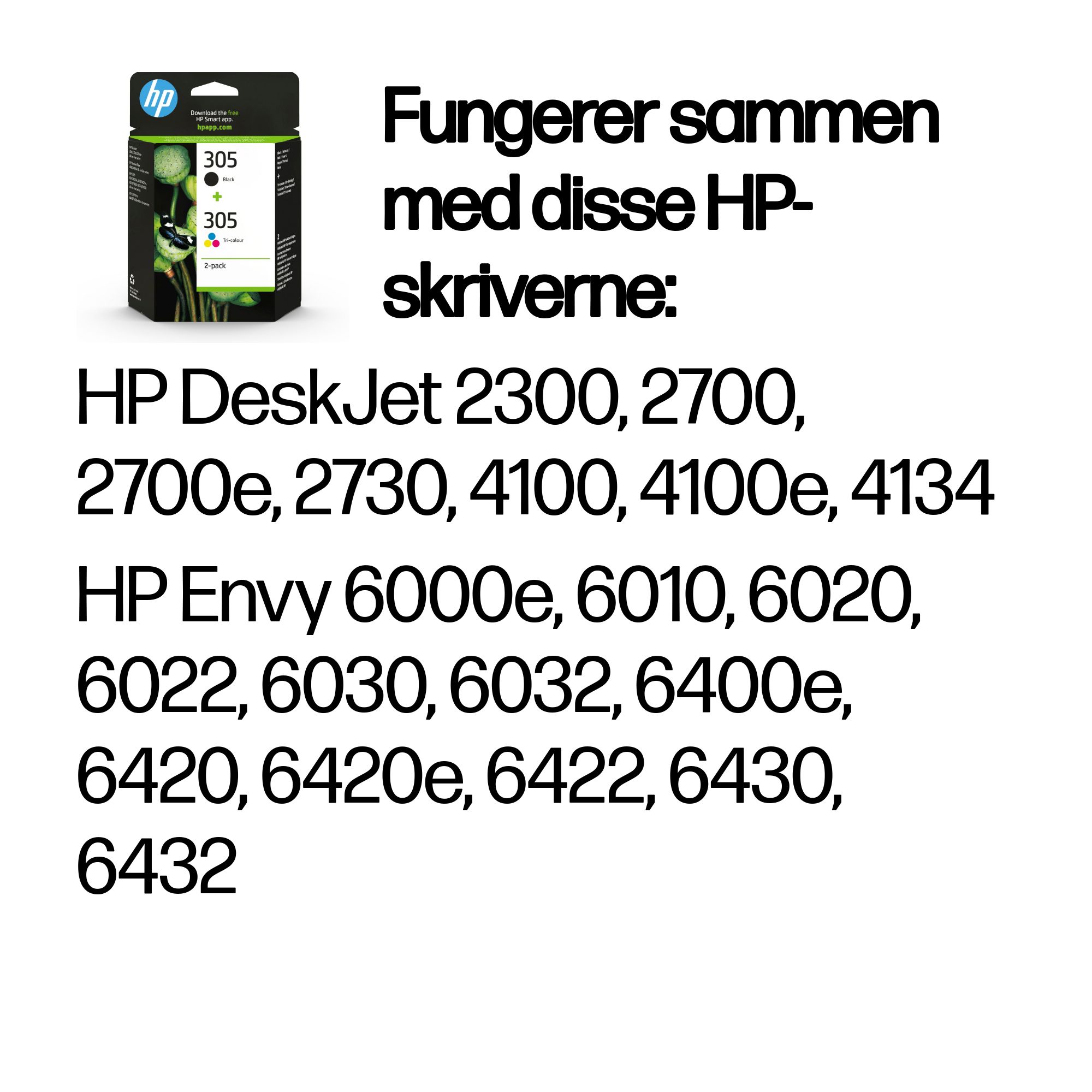 HP 305 2-Pack Tri-color/Black Original Ink Cartridge 6ZD17AE - Norwegian (Norway) - Supplies Compatibility